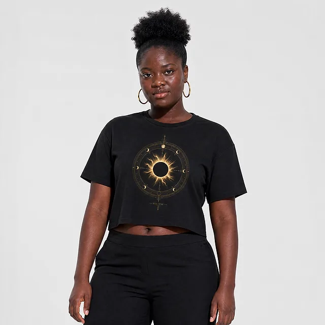 Totality · The Black Sun Crop Top on model
