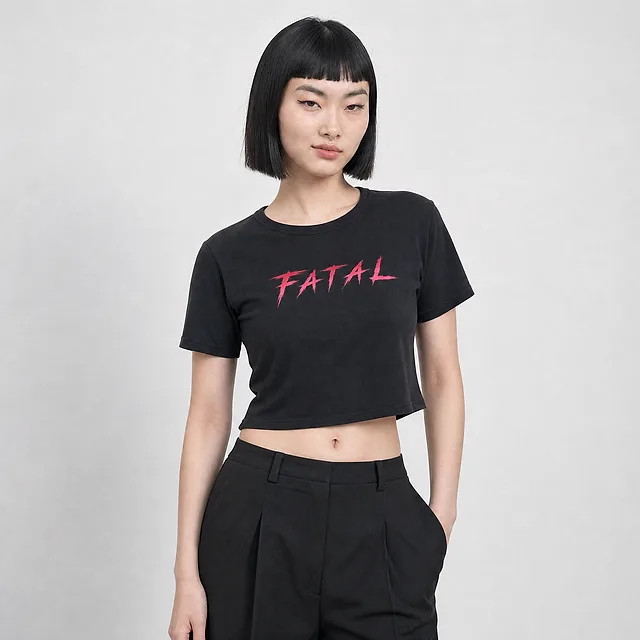 FATAL Baby Crop Tee on model