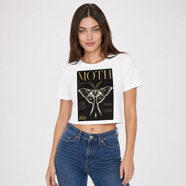 Magazine Cover Crop Top on model