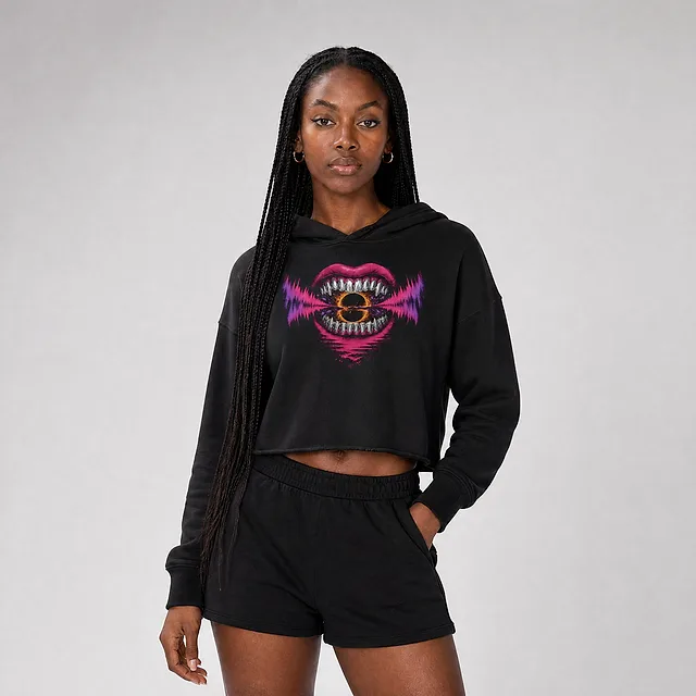 Bite the Eclipse Cropped Hoodie on model
