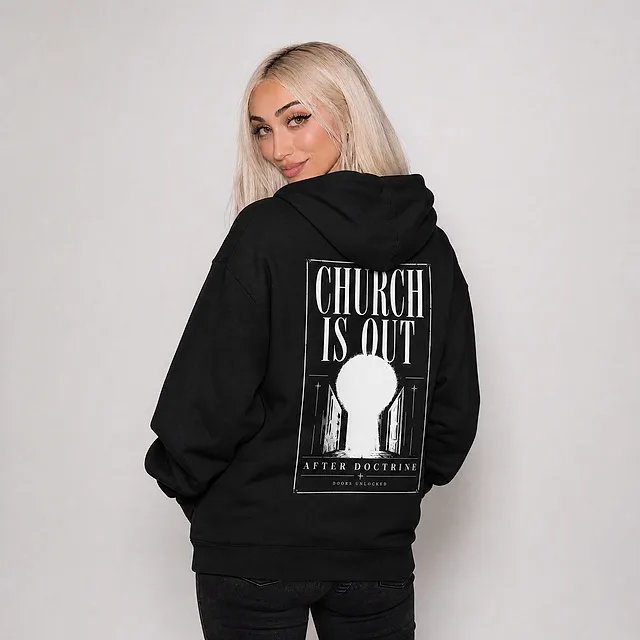 Church Is Out Hoodie on model