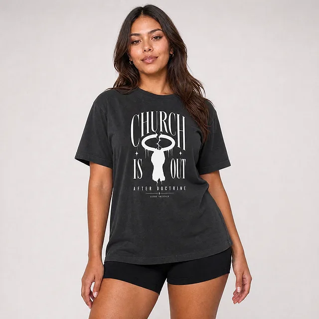 Church Is Out Oversized Tee on model