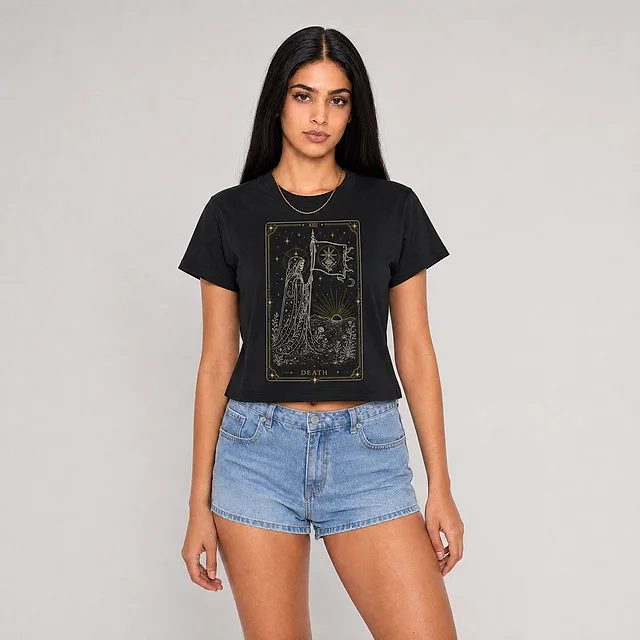 Death Tarot Crop Top on model