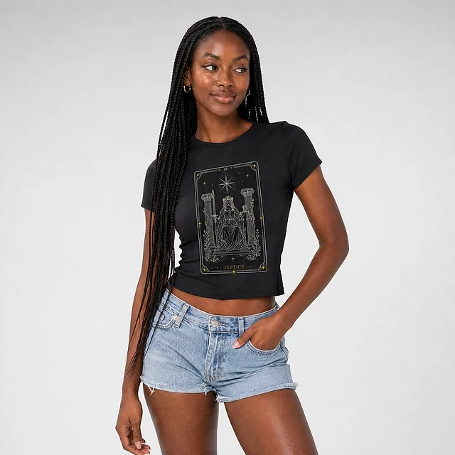Justice Tarot Crop Top on model