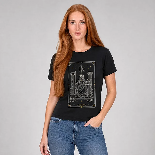 Justice Tarot Tee on model