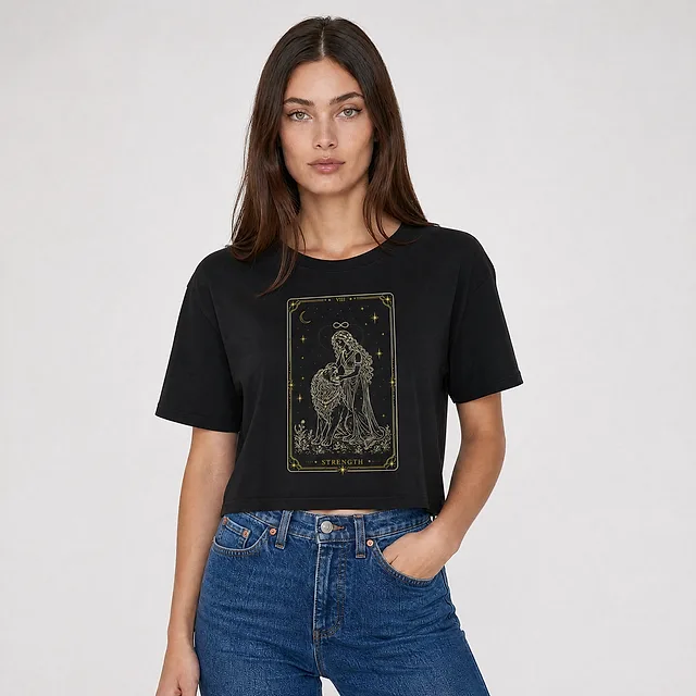 Strength Tarot Crop Top on model