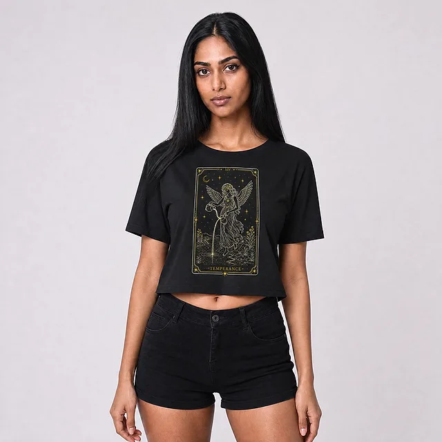 Temperance Tarot Crop Top on model