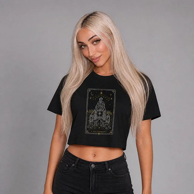 The Chariot Tarot Crop Top on model