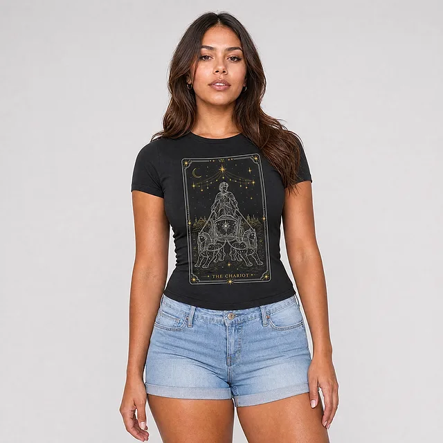 The Chariot Tarot Tee on model