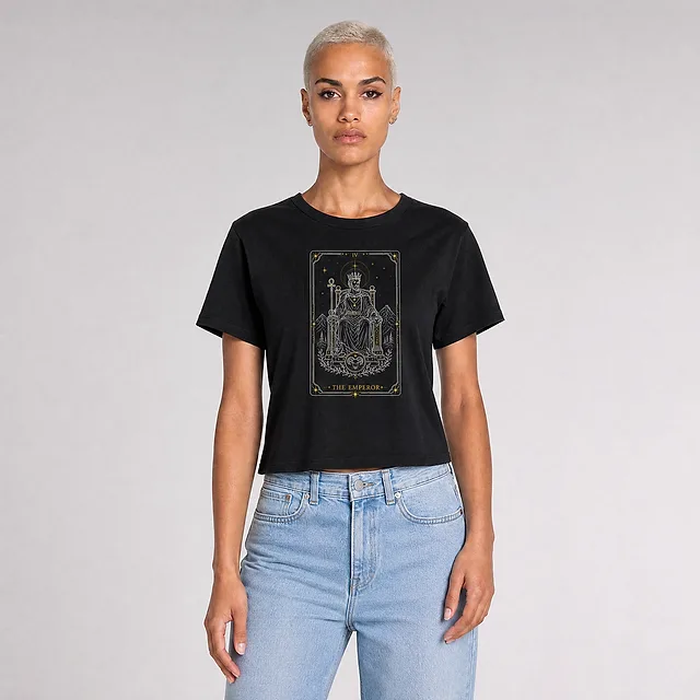 The Emperor Tarot Crop Top on model