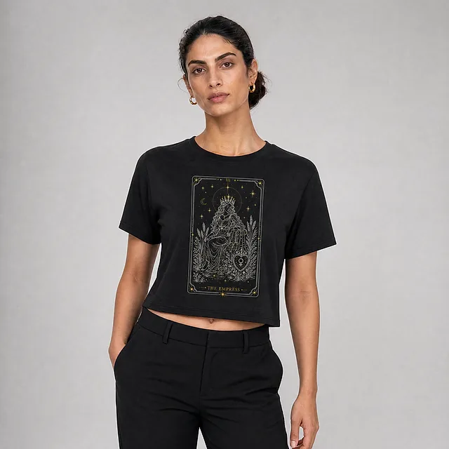 The Empress Tarot Crop Top on model