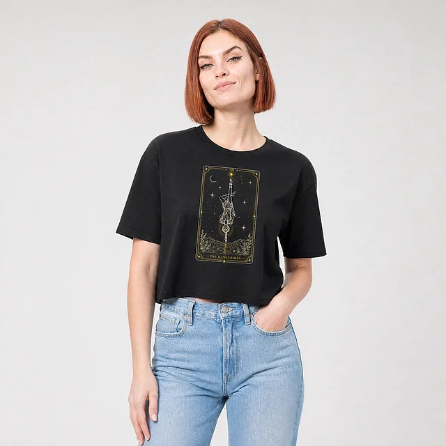 The Hanged Man Tarot Crop Top on model