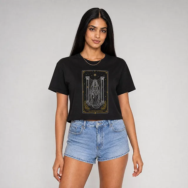 The High Priestess Tarot Crop Top on model