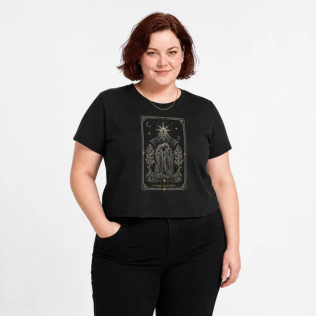 The Lovers Tarot Crop Top on model