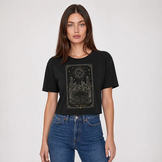 The Moon Tarot Crop Top on model