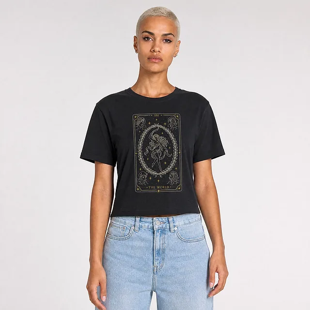 The World Tarot Crop Top on model
