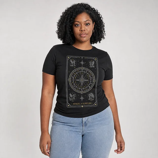 Wheel of Fortune Tarot Tee on model