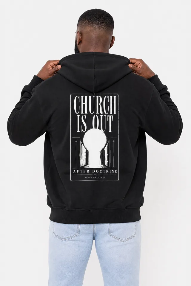 Church Is Out Hoodie on model