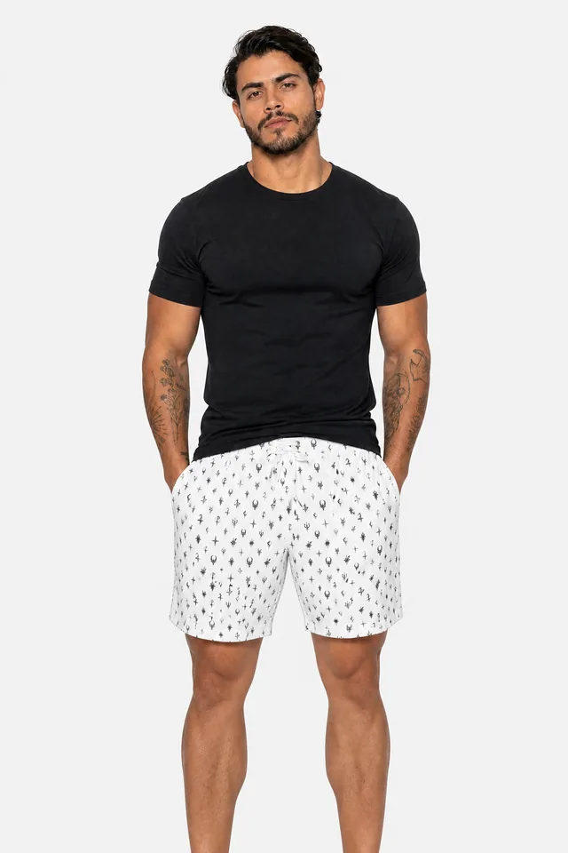 Cosmic Monogram Board Shorts on model