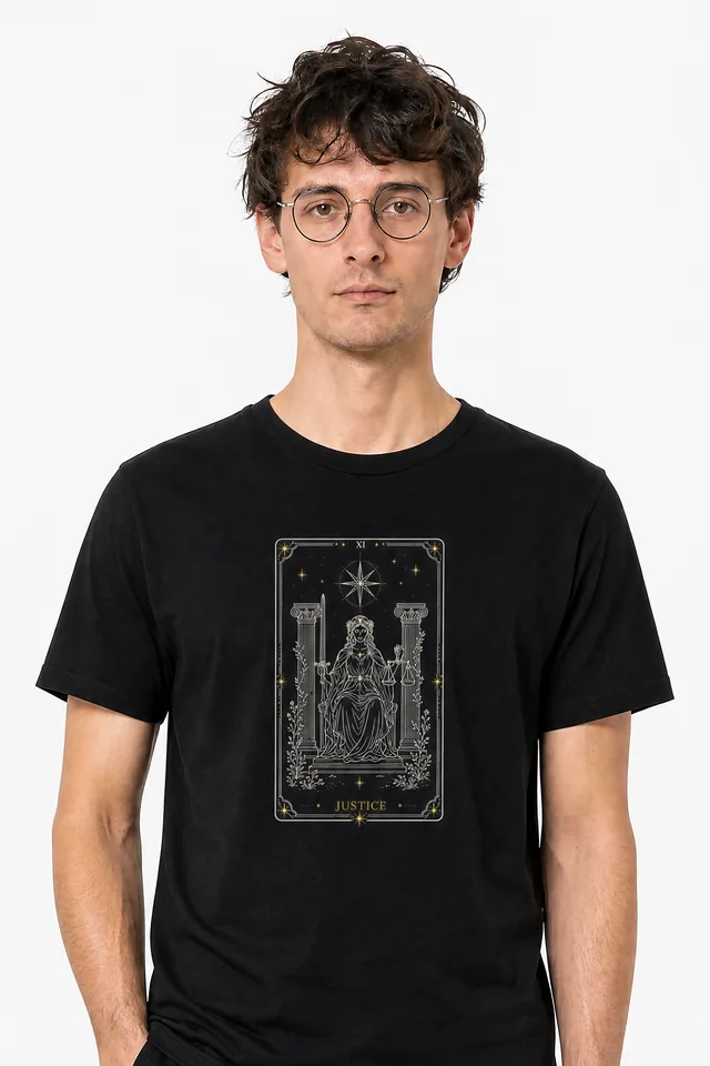 Justice Tarot Tee on model
