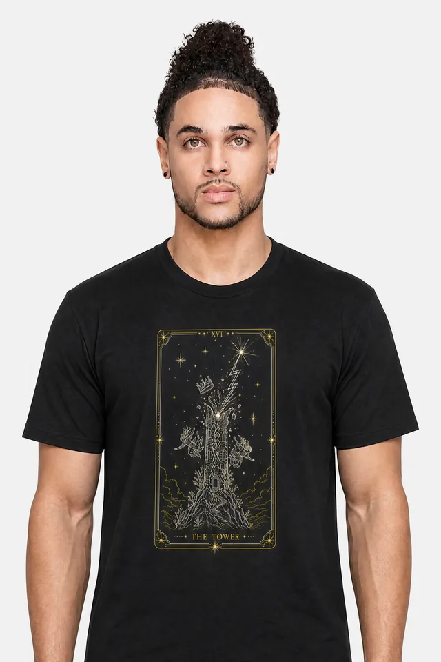 The Tower Tarot Tee on model