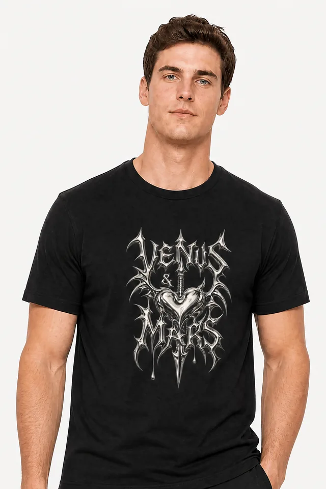 Metallic Gothic Tee on model