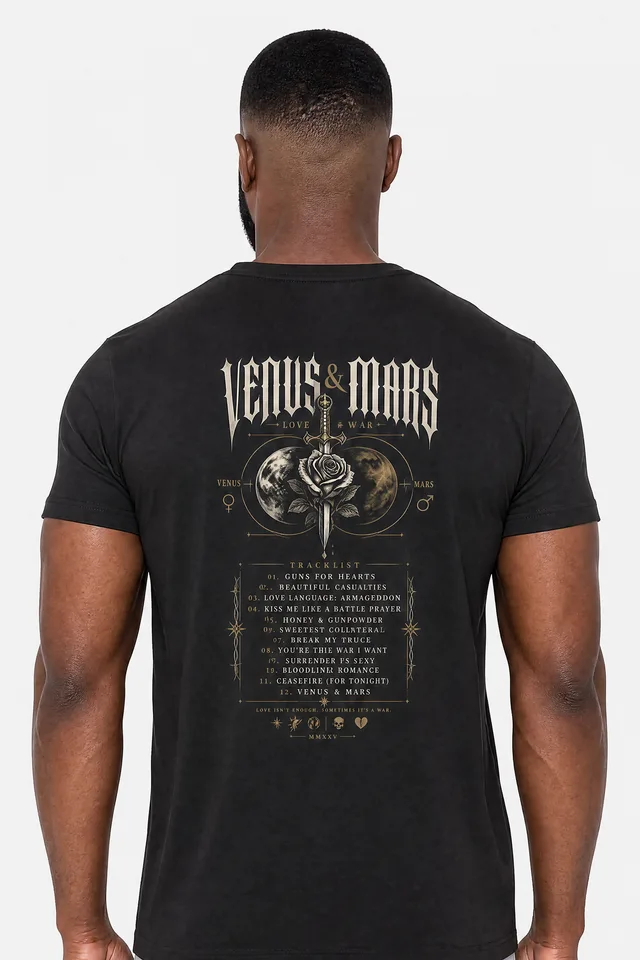 Love & War Tracklist Tee on model