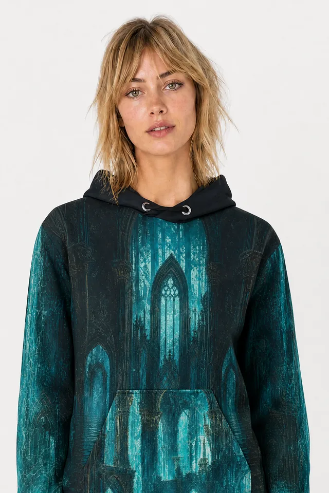 Flooded Chapel Hoodie on model