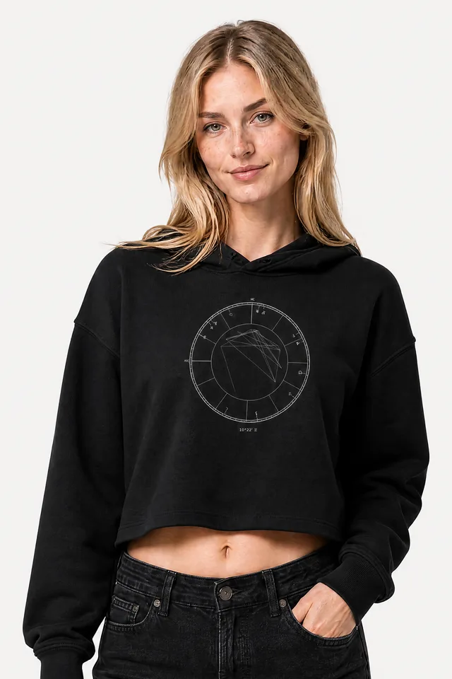 The Natal Chart Crop Hoodie on model