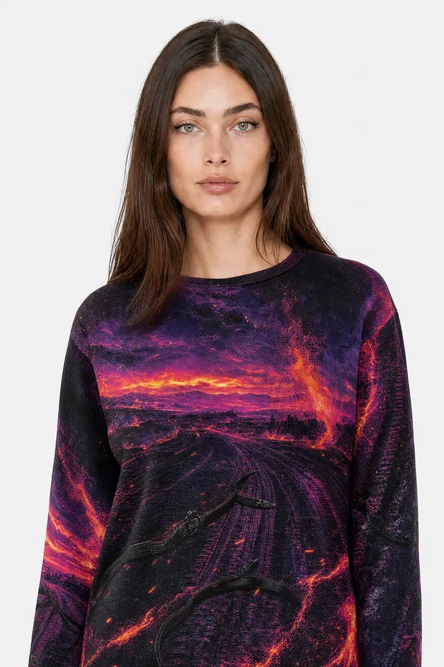 The Reins Burned First Sweatshirt on model