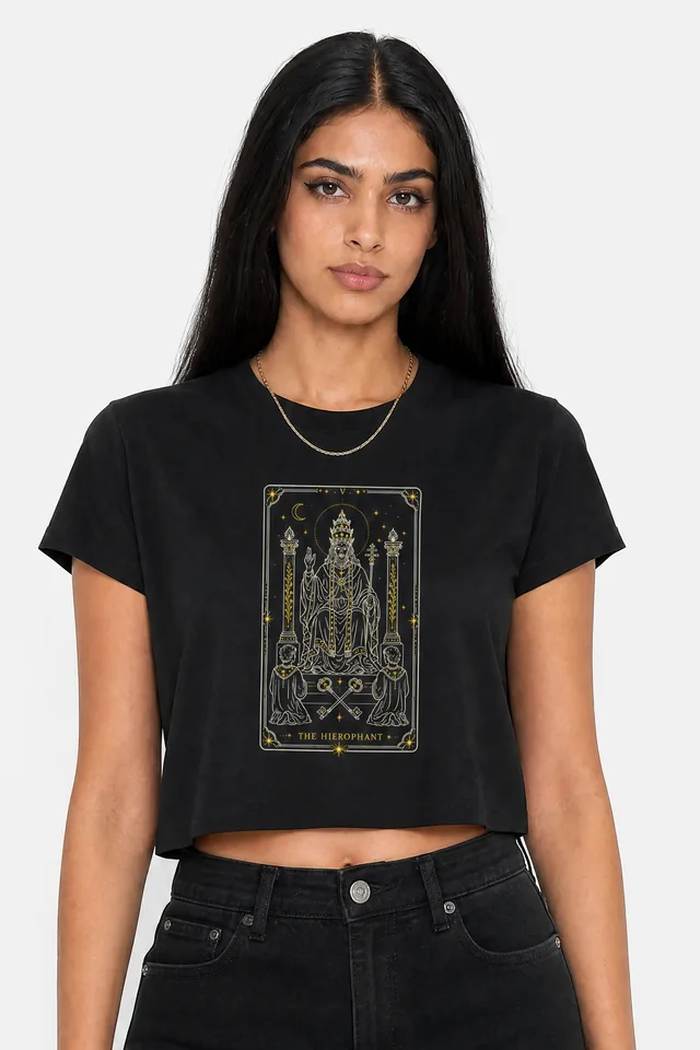 The Hierophant Tarot Crop Top on model