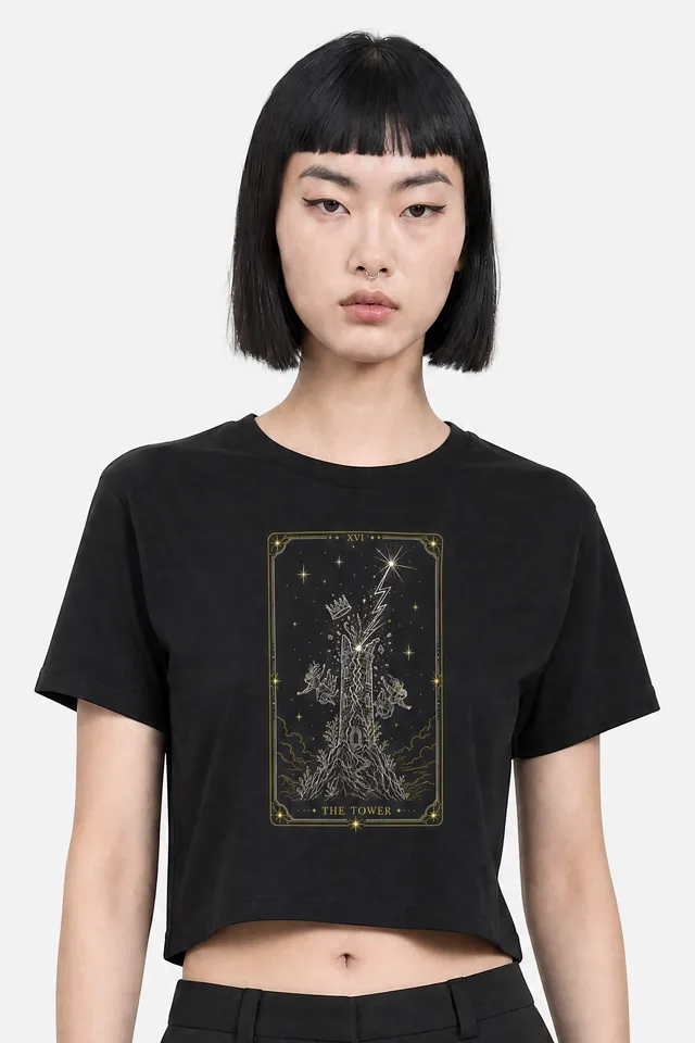 The Tower Tarot Crop Top on model