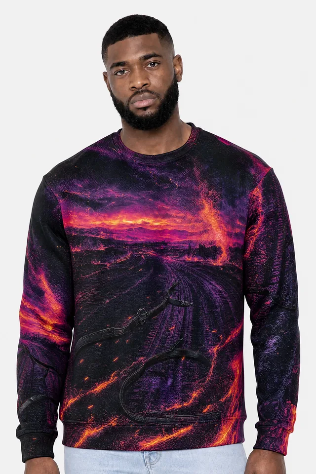 The Reins Burned First Sweatshirt on model