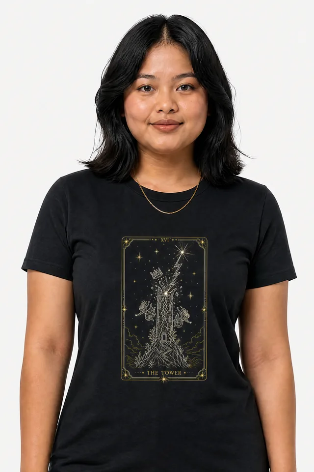 The Tower Tarot Tee on model