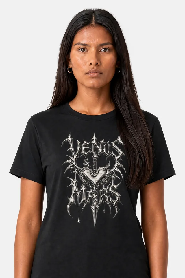 Metallic Gothic Tee on model