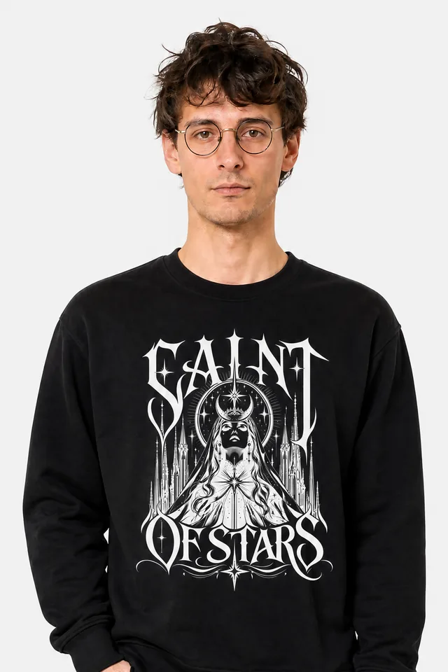 Crowned Saint Sweatshirt on model