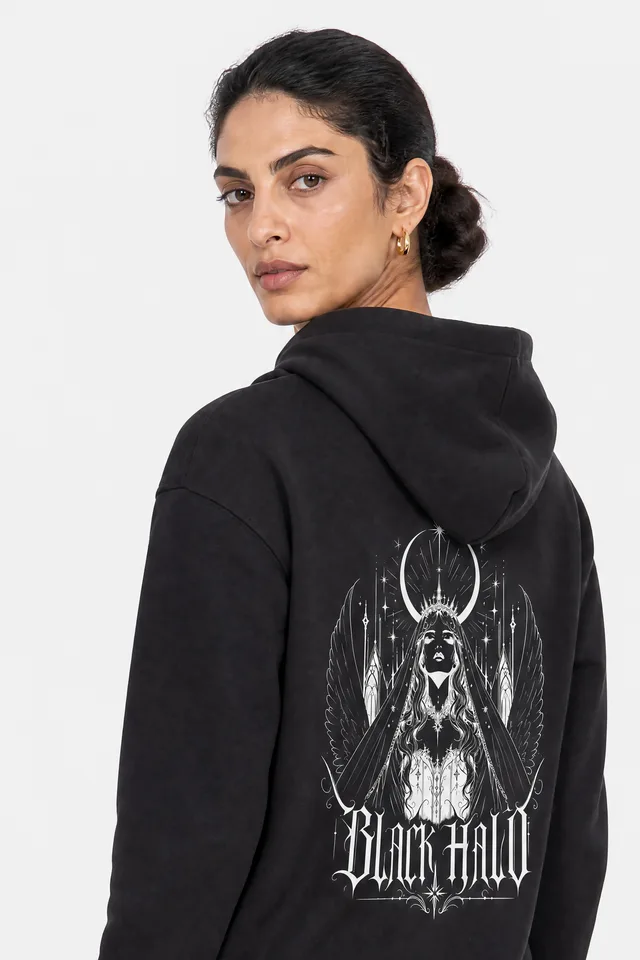 Crescent Crown Hoodie on model