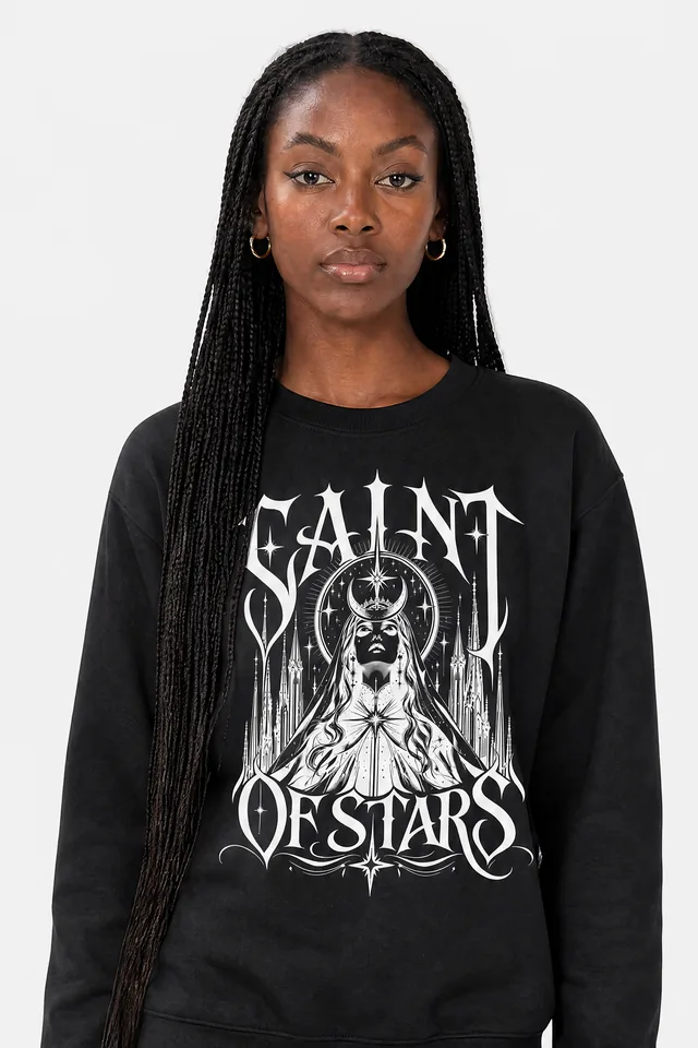 Crowned Saint Sweatshirt on model